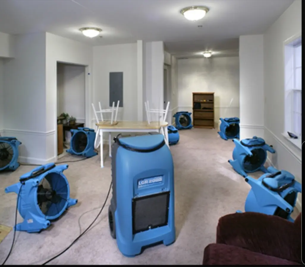 Air movers and dehumidifier setup for Water Damage Restoration in Hartsville